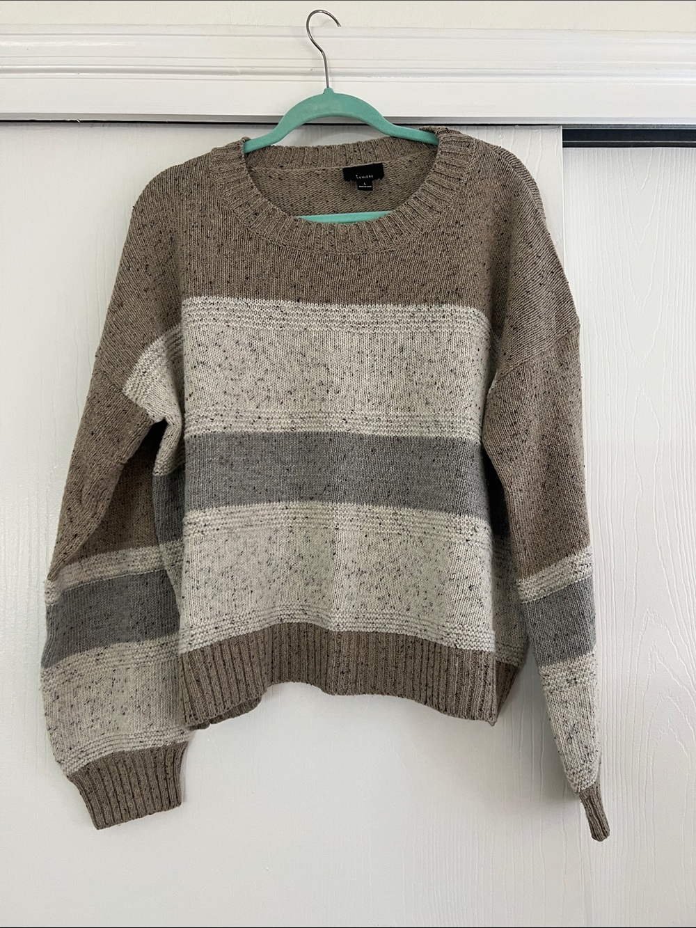 Lumiere Striped Crewneck Sweater in Taupe, Cream & Gray